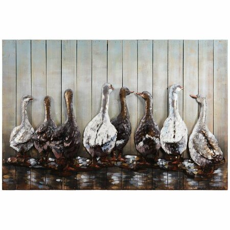 SOLID STORAGE SUPPLIES Ducks Handed Painted Iron Wall Sculpture on Wooden Wall Art SO2966226